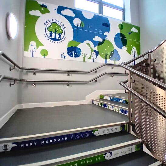 An image of the Broadacre wall and stair graphics.